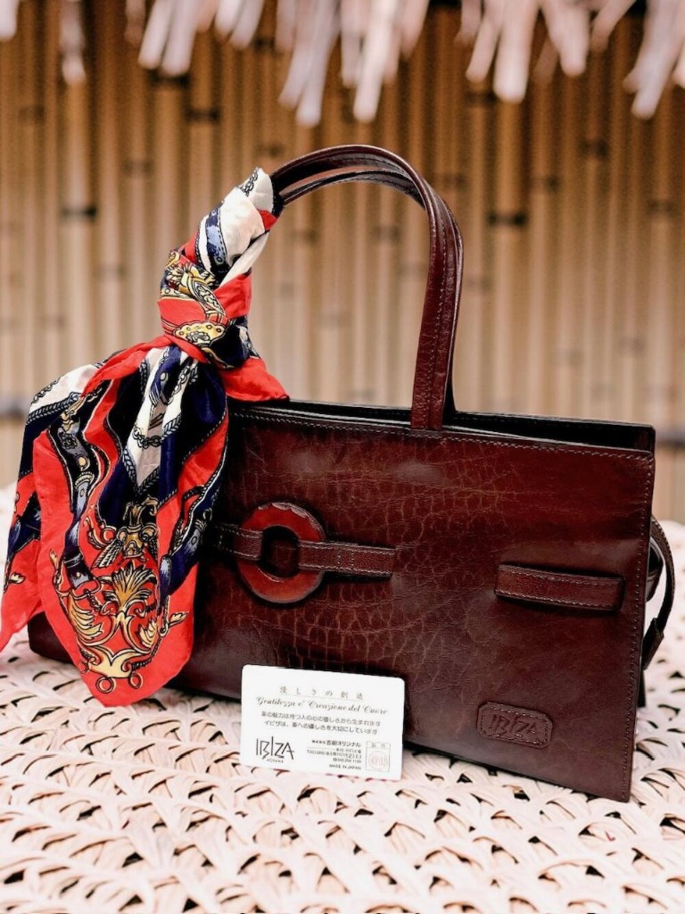 New-Classic  IBIZA Aoyama  Choco Brown Leather Hand Shoulder Bag + Silk Scarf (8 - Picture 7 of 16